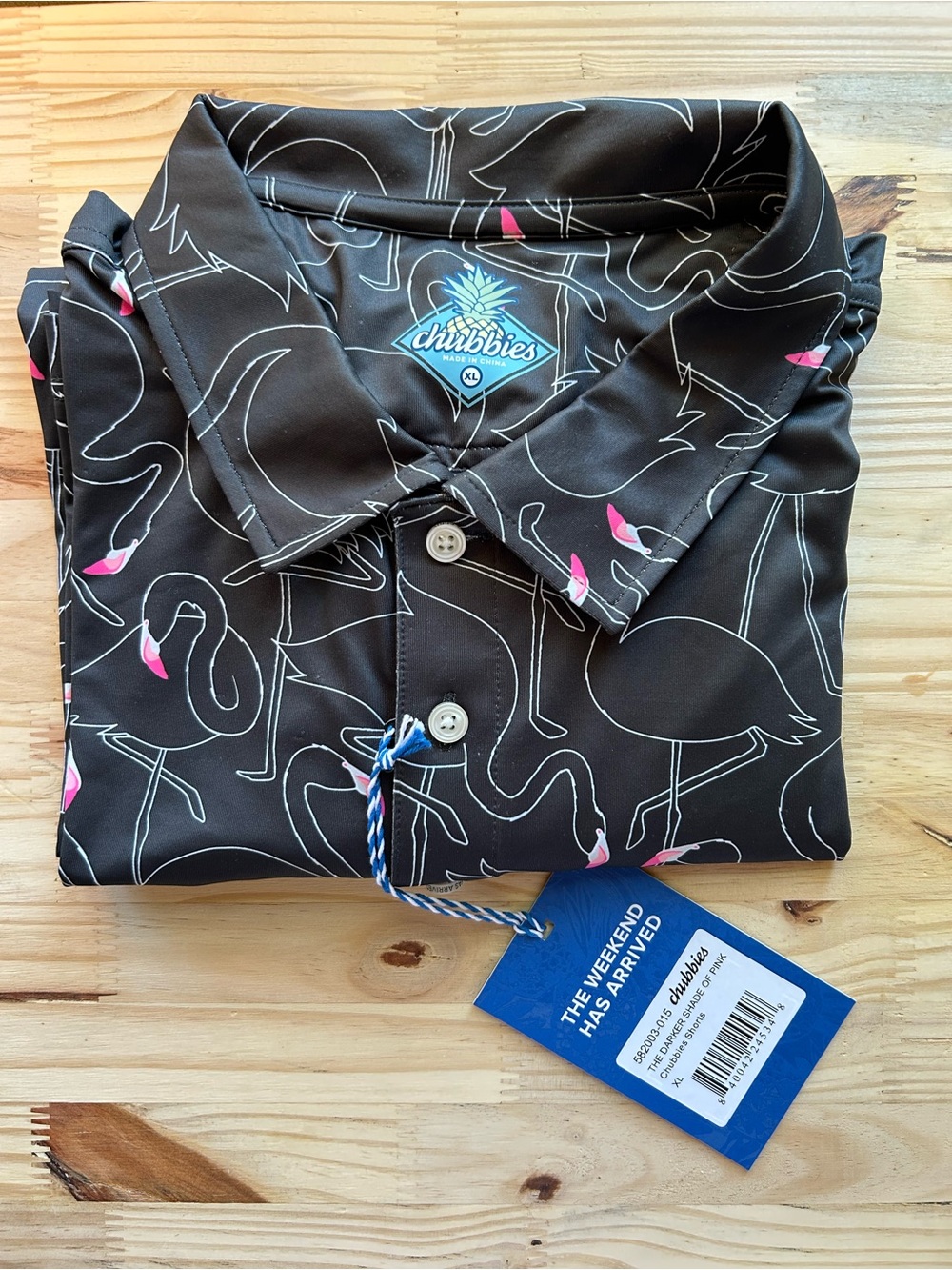 NWT Chubbies✨discontinued✨Black Flamingo Outline Performance Polo w Pink Accents